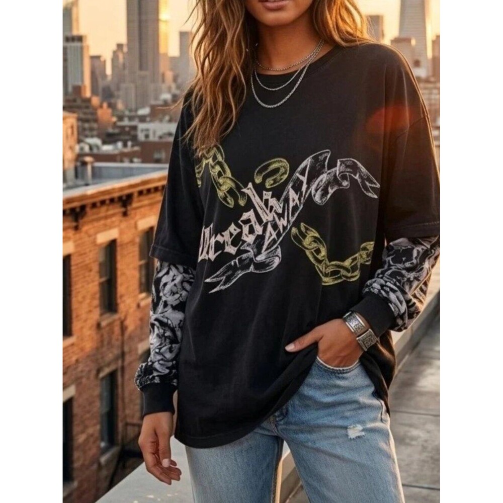 Urban Outfitters Graphic Printed Tee Tunic Top Long Sleeves Cotton 3XL-PS 290351